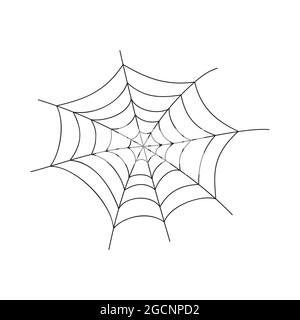 Icona del contorno Cobweb isolata su sfondo bianco. Trama del ragnatela disegnata a mano. Elemento per la decorazione della festa di Halloween. Illustrazione vettoriale in stile doodle. Illustrazione Vettoriale