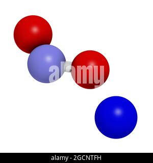 Nitrito di sodio, struttura chimica. Utilizzato come farmaco, additivo alimentare (E250), ecc. rendering 3D Foto Stock