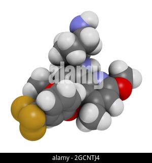 Tafenoquine, molecola di droga per la malaria. Rendering 3D. Foto Stock