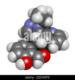 Voxelotor anemia falciforme molecola di farmaco. Rendering 3D. Foto Stock