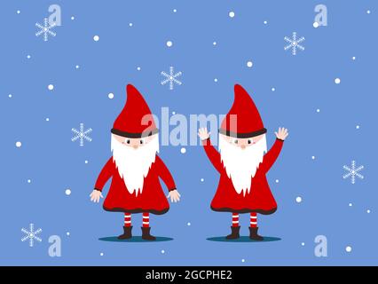 Buon Natale cartoon cartoon Dwarf Little fantasy, Babbo Natale ed Elves personaggi. Albero o regali come illustrazione vettoriale di sfondo aggiuntiva Illustrazione Vettoriale