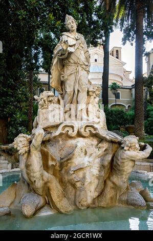 Fontana nel cortile di Palazzo Venezia con fontana allegorica, Venezia posa il mare, Venezia sposa il mare, Roma, Lazio, Italia Foto Stock