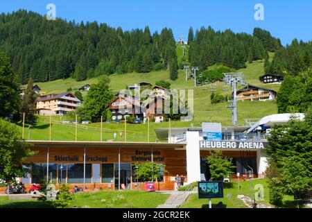 Stazione a valle Heuberg Lift, Heuberg Arena, Hirschegg, Kleinwalsertal, Vorarlberg, Austria Foto Stock