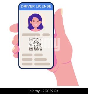Patente di guida sullo schermo del telefono cellulare. App mobile per l'identificazione personale. Illustrazione vettoriale Illustrazione Vettoriale