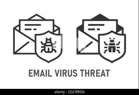 Icona di minaccia virus e-mail. Illustrazione vettoriale isolata in bianco. Illustrazione Vettoriale