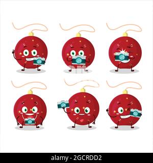 Fotografo professione emoticon con natale luci cartoon rosso carattere. Illustrazione vettoriale Illustrazione Vettoriale