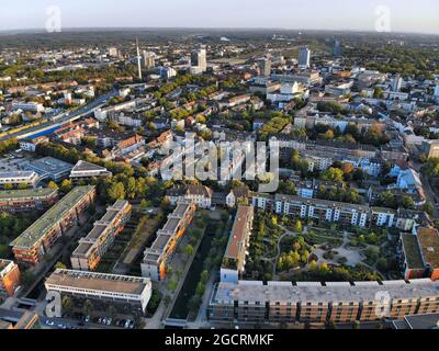 Vista aerea della città di Duisburg in Germania. Centro di Duisburg, Germania. Foto Stock