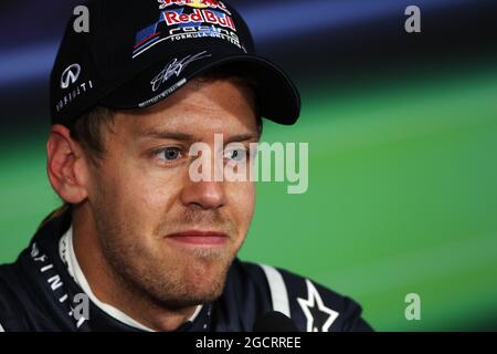 Pole sitter Sebastian Vettel (GER) Red Bull Racing alla conferenza stampa della FIA. Gran Premio del Canada, sabato 9 giugno 2012. Montreal, Canada. Foto Stock