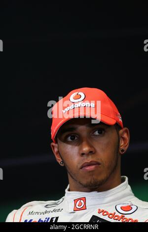 Secondo classificato Lewis Hamilton (GBR) McLaren nel post di qualificazione della FIA Press Conference. Gran Premio d'Europa, sabato 23 giugno 2012. Valencia, Spagna. Foto Stock
