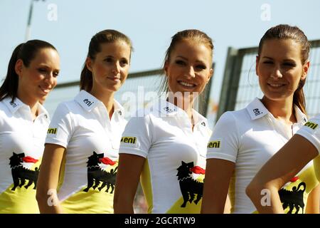 Ragazza griglia. Gran Premio di Ungheria, sabato 28 luglio 2012. Budapest, Ungheria. Foto Stock