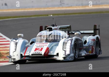 Vincitori della gara Tom Kristensen (DEN) / Loic Duval (fra) / Allan McNish (GBR) Audi Sport Team Joest, Audi R18 e-tron quattro. Campionato Mondiale di Endurance FIA, turno 1, domenica 14 aprile 2013. Silverstone, Inghilterra. Foto Stock