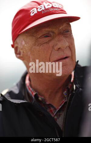 Niki Lauda (AUT) Mercedes Presidente non esecutivo. Gran Premio di Gran Bretagna, domenica 30 giugno 2013. Silverstone, Inghilterra. Foto Stock