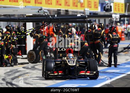 Romain Grosjean (fra) Lotus F1 E21 fa una sosta ai box. Gran Premio di Ungheria, domenica 28 luglio 2013. Budapest, Ungheria. Foto Stock