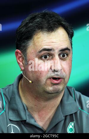 Ron Meadows (GBR), Team Manager Mercedes GP alla conferenza stampa della FIA. Gran Premio di Corea, venerdì 4 ottobre 2013. Yeongam, Corea del Sud. Foto Stock