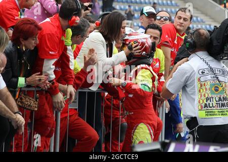 Felipe massa (BRA) Ferrari a parc ferme. Gran Premio del Brasile, domenica 24 novembre 2013. San Paolo, Brasile. Foto Stock