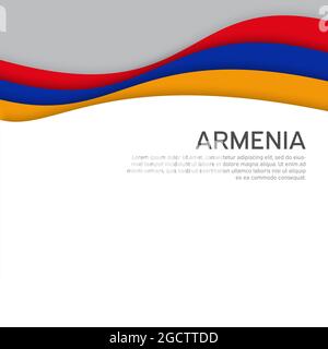 Bandiera armena ondulata astratta. Stile di taglio della carta. Sfondo creativo per la progettazione di una carta vacanza patriottica. Poster nazionale. Stato patriottico armeno Illustrazione Vettoriale