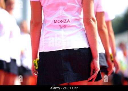 Griglia ragazze sulla sfilata driver. Gran Premio d'Italia, domenica 7 settembre 2014. Monza Italia. Foto Stock