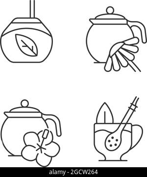 Set di icone lineari per tè alle erbe Illustrazione Vettoriale