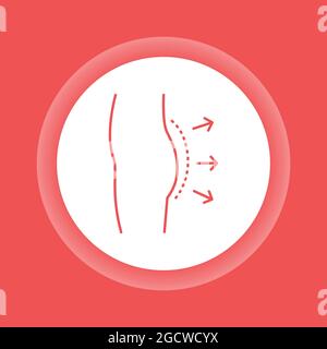 Icona del pulsante di aumento del colore del gluteo. Chirurgia plastica del corpo. Elemento vettoriale isolato. Pittogramma per pagina web, app mobile, promo. Illustrazione Vettoriale