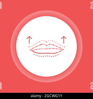 Icona del pulsante Cambia colore delle labbra. Cosmetologia. Aumento delle labbra con acido ialuronico. Elemento vettoriale isolato. Pittogramma di contorno per la pagina web, mobi Illustrazione Vettoriale