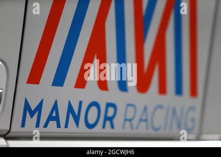 Logo Manor Racing. Test di Formula uno, giorno 1, lunedì 22 febbraio 2016. Barcellona, Spagna. Foto Stock