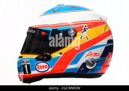 Il casco di Fernando Alonso (ESP) McLaren. Gran Premio d'Australia, giovedì 17 marzo 2016. Albert Park, Melbourne, Australia. Foto Stock