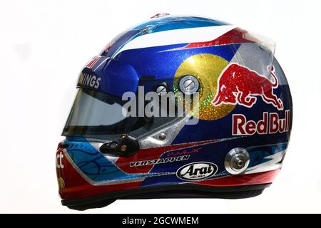 Il casco di Max Verstappen (NLD) Scuderia Toro Rosso. Gran Premio d'Australia, giovedì 17 marzo 2016. Albert Park, Melbourne, Australia. Foto Stock
