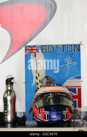 Il casco di Jenson Button (GBR) McLaren. Gran Premio del Giappone, venerdì 7 ottobre 2016. Suzuka, Giappone. Foto Stock
