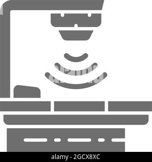 Dispositivo per il trattamento del cancro, radioterapia, icona grigia per radioterapia. Illustrazione Vettoriale
