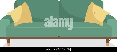 Divano verde con cuscini oggetto vettoriale semi-piatto di colore Illustrazione Vettoriale