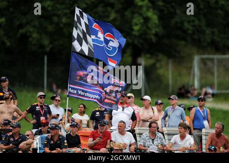 Tifosi e bandiere per Max Verstappen (NLD) Red Bull Racing. Gran Premio d'Austria, sabato 8 luglio 2017. Spielberg, Austria. Foto Stock