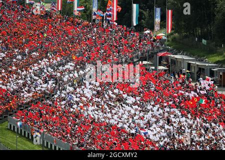 Tifosi nella tribuna. Gran Premio d'Austria, domenica 9 luglio 2017. Spielberg, Austria. Foto Stock