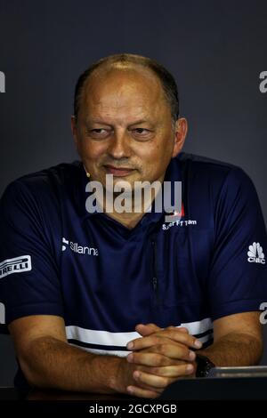 Frederic Vasseur (fra) Sauber F1 Team, Team Principal della Conferenza Stampa della FIA. Gran Premio di Ungheria, venerdì 28 luglio 2017. Budapest, Ungheria. Foto Stock