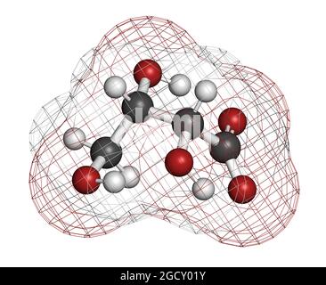 Molecola di acido L-Threonico. Rendering 3D. Foto Stock