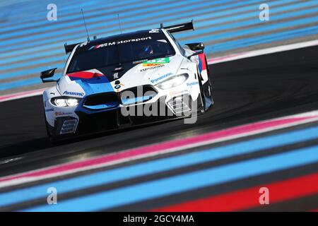 Augusto Farfus (BRA) / Antonio Felix da Costa (por) / Alexander Sims (GBR) / Tom Blomqvist (GBR) 82 BMW Team MTEK, BMW M8 GTE. Campionato mondiale di Endurance FIA, giornate ufficiali di test 'Prologue', dal 6 al 7 aprile 2018. Paul Ricard, Francia. Foto Stock