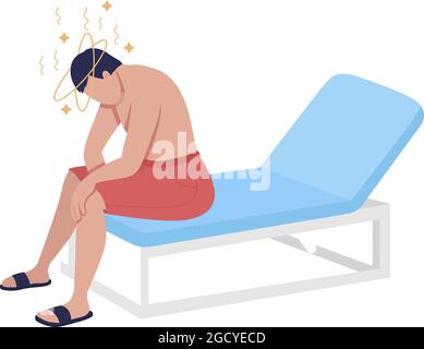 Uomo che soffre di un carattere vettoriale semi-piatto a colori con colpo di calore Illustrazione Vettoriale