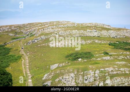 Gradini e sentiero che conduce alla collina Pen Y Dinas sulla Grande Orme da Llandudno in Galles Foto Stock