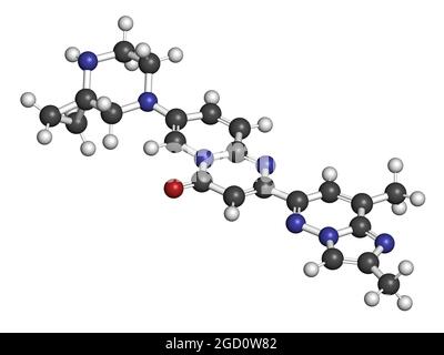 Molecola di farmaco atrofia muscolare spinale Risdipham. Rendering 3D. Foto Stock