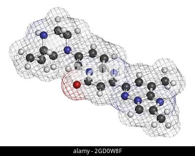 Molecola di farmaco atrofia muscolare spinale Risdipham. Rendering 3D. Foto Stock