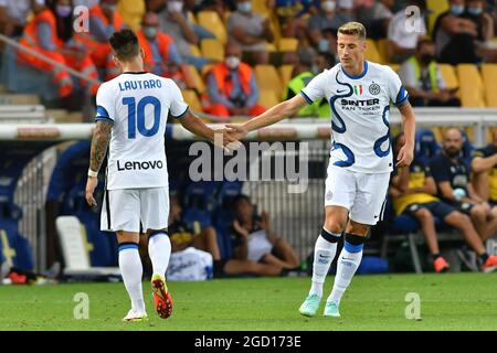 Lautaro Martinez (Inter) e Andrea Pinamonti (Inter) durante il titoloEvento, amichevole partita di calcio a Parma, Italia, 08 2021 agosto Foto Stock