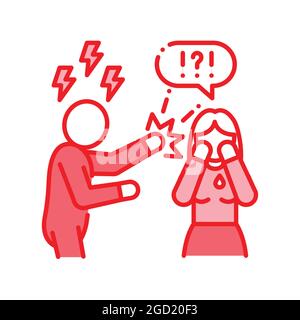 Icona della linea di colore della violenza in famiglia. Uomini che bullonano le donne. Tratto modificabile Illustrazione Vettoriale