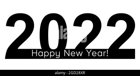Happy New Year 2022 testo design. Per la progettazione della brochure, viene utilizzato un modello, una cartolina, banner. Illustrazione vettoriale Illustrazione Vettoriale