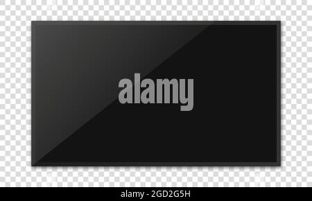 Schermo televisivo realistico su sfondo trasparente. TV, moderno schermo vuoto lcd, LED Illustrazione Vettoriale