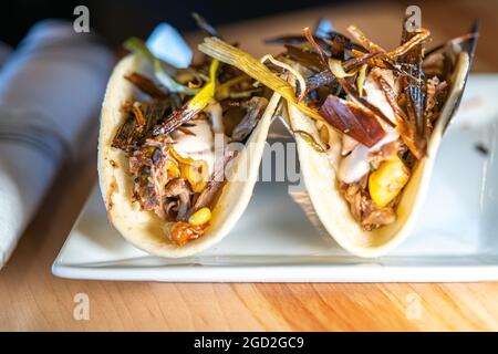 Duck gourmet confit Carnitas Tacos Foto Stock