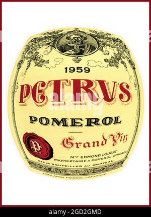 PETRUS Concept etichetta bottiglia di eccezionale anno 1959 Chateau Petrus Pomerol Grand Vin vino rosso Bordeaux Francia Foto Stock