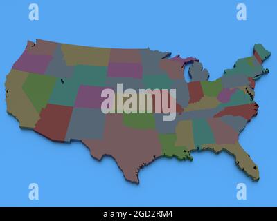 Mappa tridimensionale rappresentata degli Stati Uniti in colori scuri, rendering 3D Foto Stock