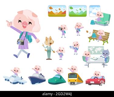 Una serie di Pig girl su Travel.IT vettoriale arte in modo che è facile da modificare. Illustrazione Vettoriale