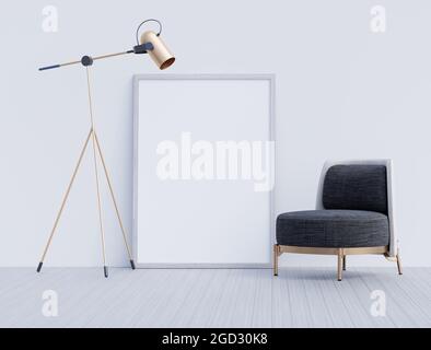 Mock-up, Empty White Living room, design interno con immagine 3D Render 3D Empty Frame Foto Stock