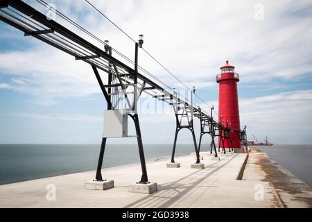 Faro interno di South Pierhead a Grand Haven, Michigan Foto Stock