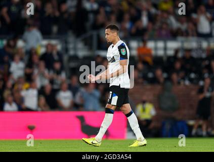 Derby, Regno Unito. 10 agosto 2021. Ravel Morrison della contea di Derby durante la partita della Carabao Cup tra Derby County e Salford City allo stadio iPro, Derby, Inghilterra, il 10 agosto 2021. Foto di Andy Rowland. Credit: Prime Media Images/Alamy Live News Foto Stock